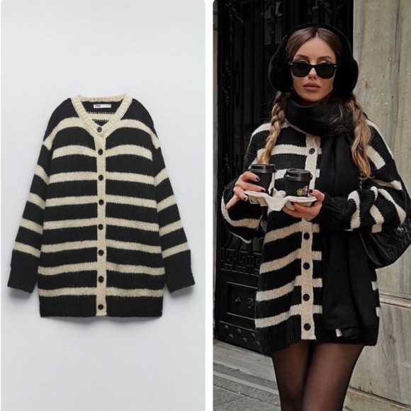 Zara Sweaters - Zara Long Striped Knit Oversized Cardigan | Sz S